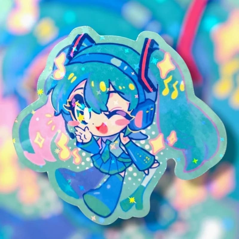Virtual idol Green Twin Tails Girl Leek 39 Sticker Matte Vinyl Waterproof Cute Silly Cosplay Accessories For Laptop Water Bottle