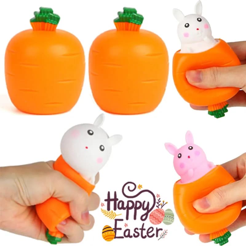 Giocattoli Telescopici Morbidi a Forma di Coniglio Carota e Ravanello per Bambini, Giocattolo Musicale da Spremere a Forma di Tazza, Regalo Creativo Antistress