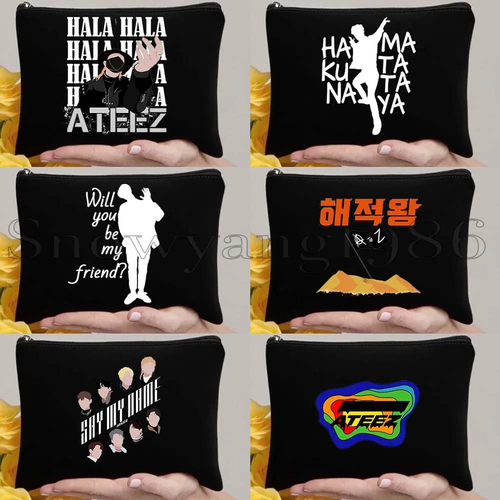 Set di 6 Astucci ATEEZ HALA in Stile Coreano Kpop Harajuku, Borsa per Cosmetici e Trucchi in Tela con Cerniera, Astuccio per Matite