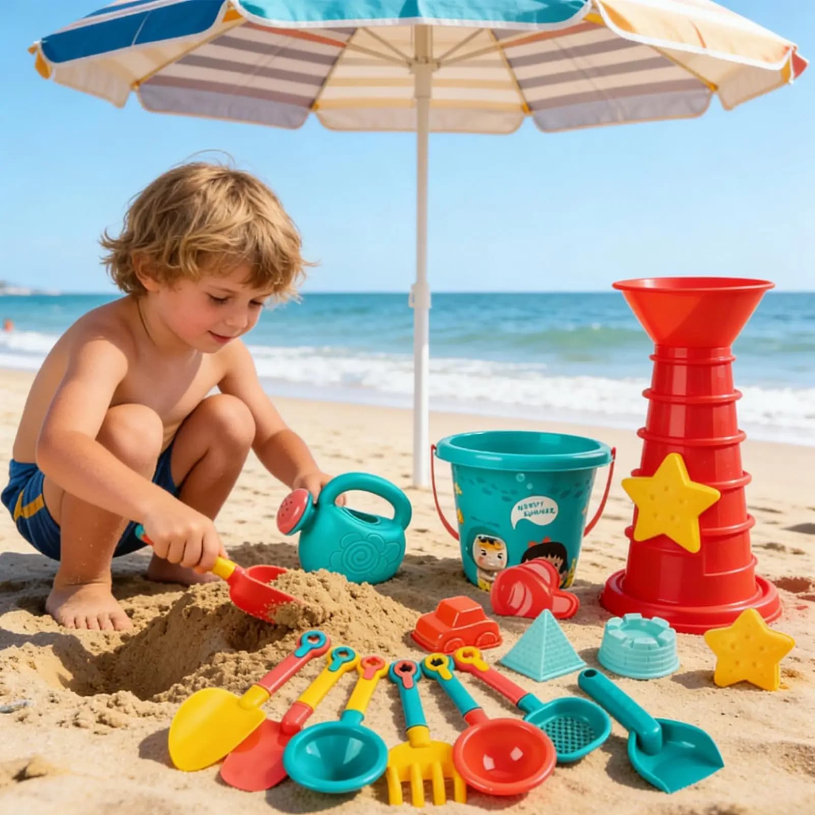 Giocattoli da sabbia con stampo per auto, divertenti giochi estivi, set di 23 pezzi per bambini, bambine, ragazzi, per esterni, campeggio, piscina, giardino