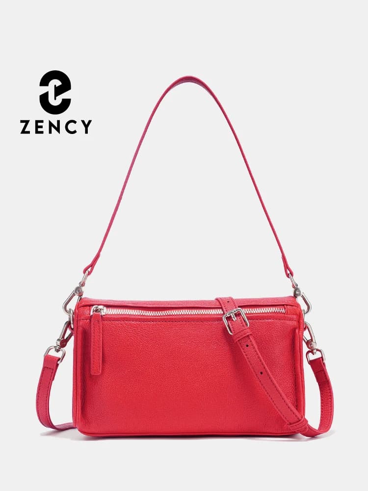 Borsa in vera pelle da donna Zency Borsa piccola semplice Borsa a tracolla da donna con tracolla in pelle di pecora da donna Borsa rossa 2025