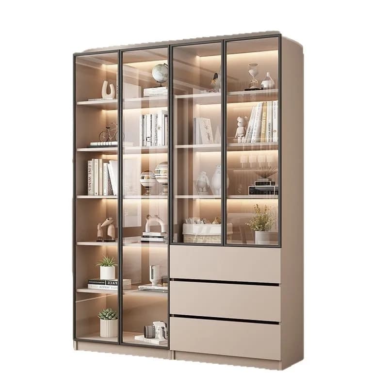 Libreria in legno massello ingresso a parete integrato porta in vetro vetrina per figure cosmetiche vetrina per vino completamente chiusa