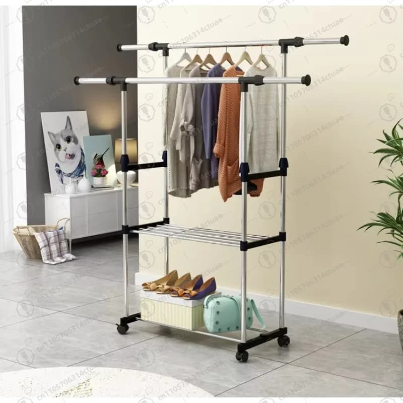 Stainless Steel Double Rod Dryer - Retractable Floor Dryer for Home Indoor Use