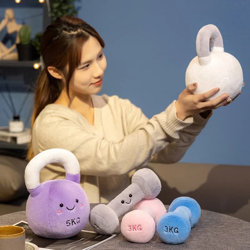 New funny kettlebell balancer plush pendant cushion soft fitness plush creative handlebars plush birthday gift