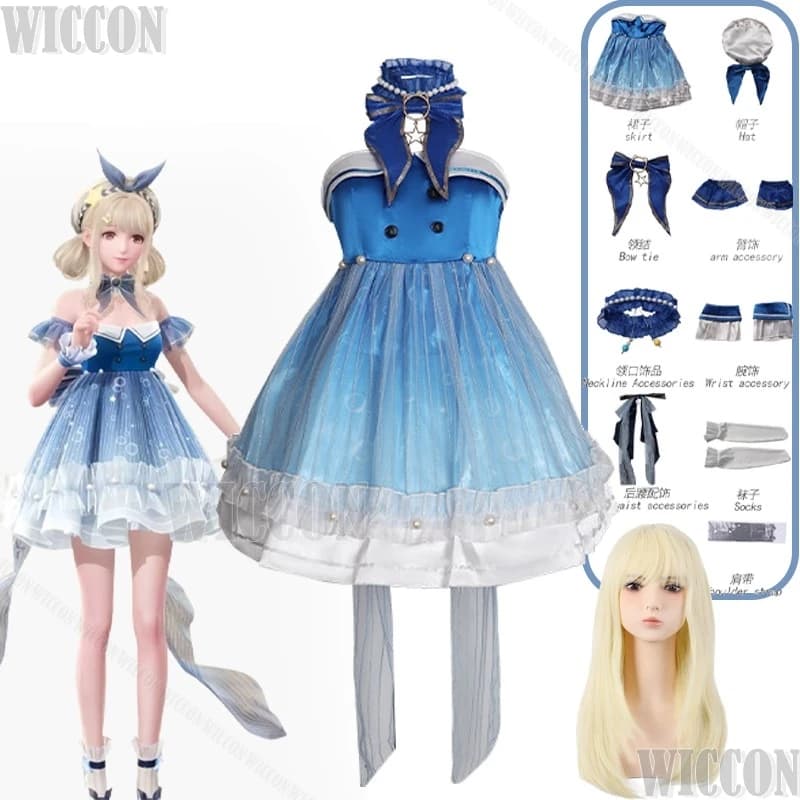 Game Infinity Nikki Nikki Cosplay Costume Cute Kawaii Blue Dress Lolita Blue Bow Copricapo Blonde Wig Comic With Halloween party