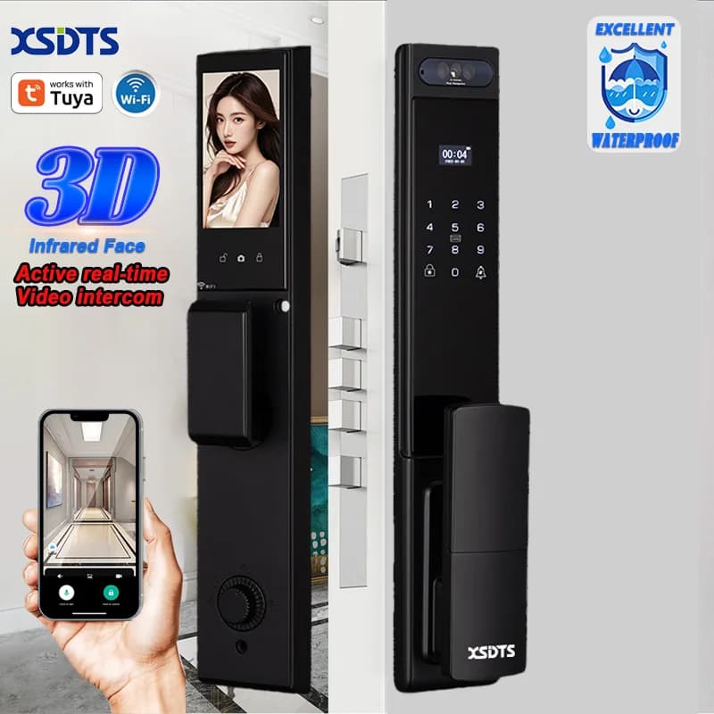 2026 New Tuya WiFi Smart Lock Full Outdoor IP65 Waterproof Smart Door Lock 3D Infrared Facial Recognition + Palm Vein Biometric