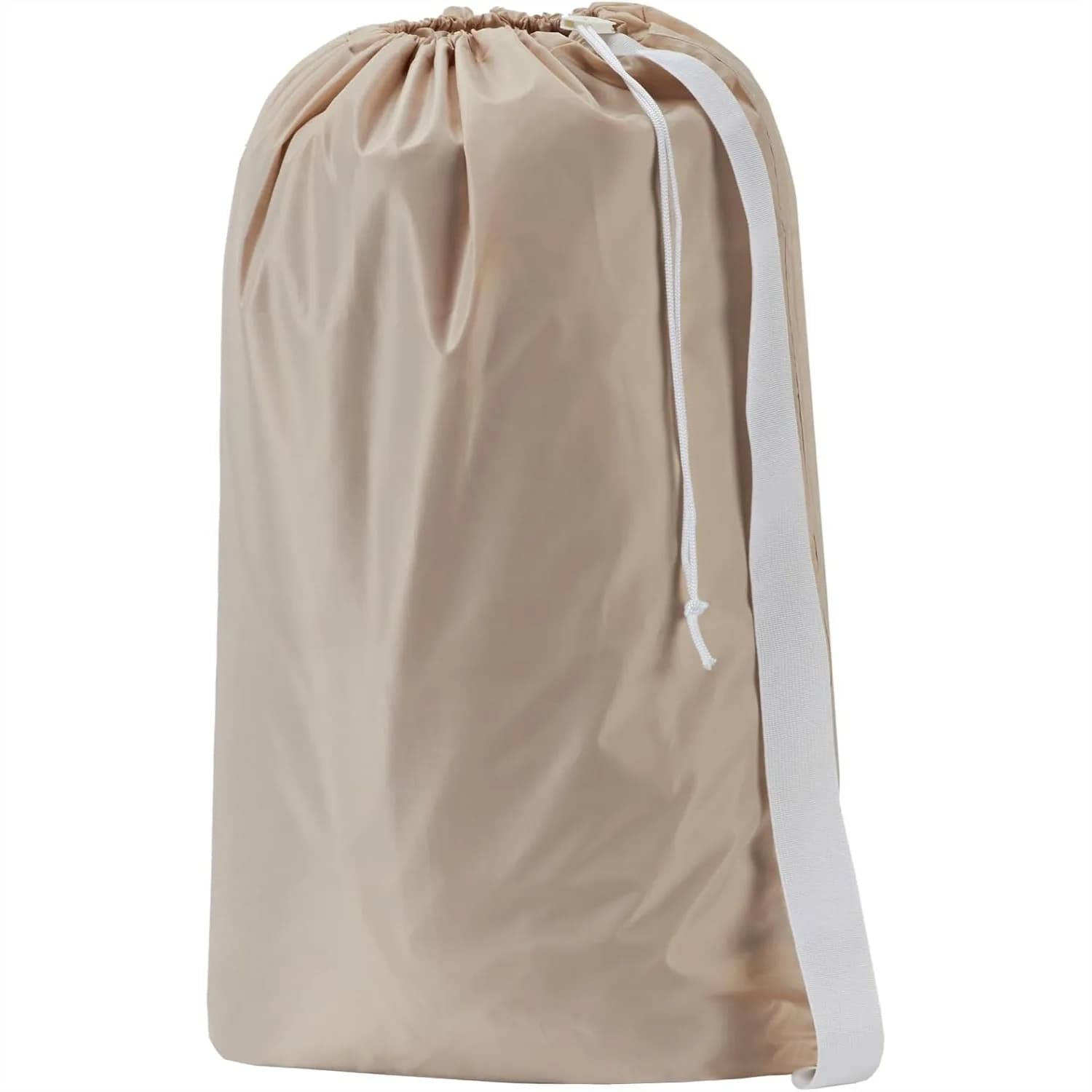 Large Nylon Laundry Bag with Shoulder Strap for Carrying 4 Loads of Dirty Clothes, Beige