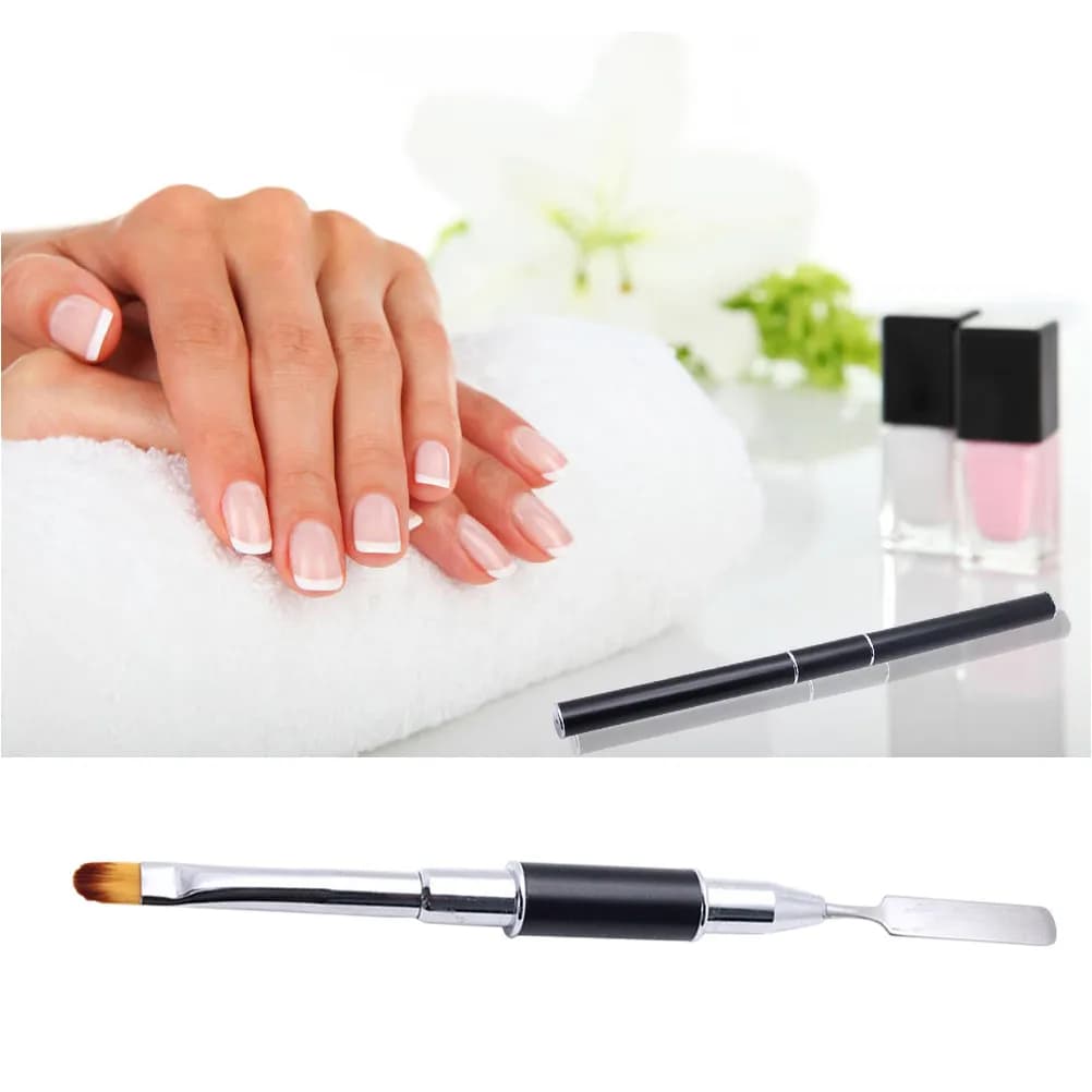 Pennello per Nail Art a Doppia Punta Compatibile con Gel UV, Manico in Acciaio Inox, Setole Morbide in Nylon, Design Ergonomico e Leggero per Uso Professionale e Domestico