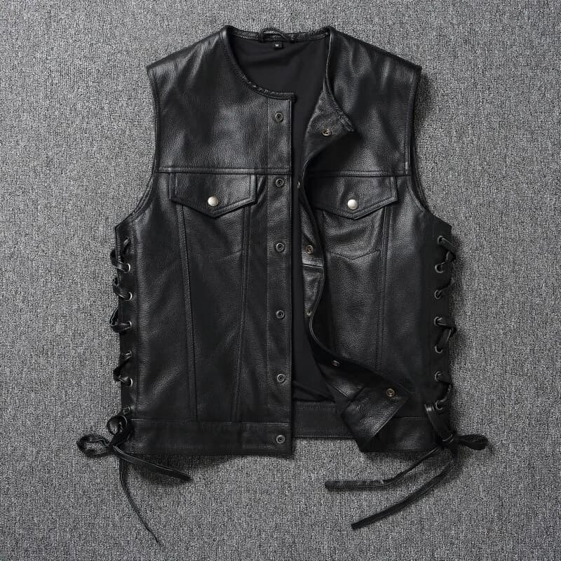 2026 Trendy Men's High Quality Leather Motorcycles Jackets Fashion New Sleeveless Vest Slim Fit Waistcoat Four Seasons Coat