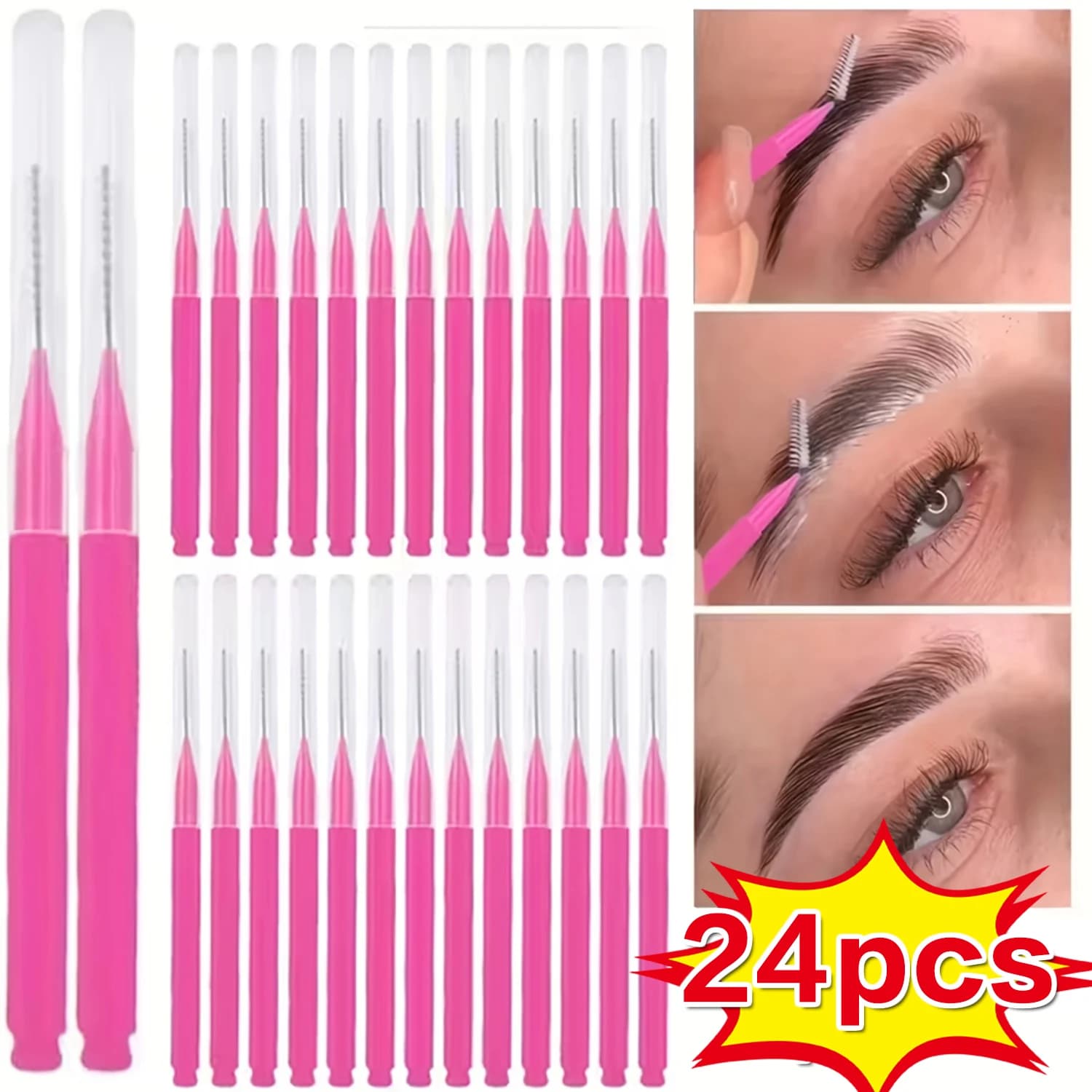 24 mini disposable eyebrow brushes, folding heads for mascara, makeup tools, eyelash filling tools and for lifting and dyeing eyebrows, extension brushes