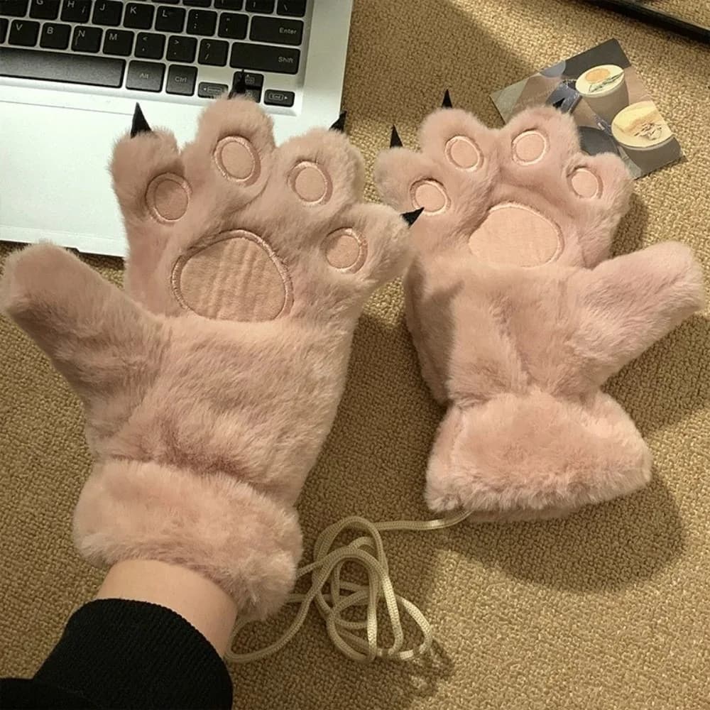 Soft Cartoon Cat Paw Plush Gloves Animals Furry Cosplay Props Thicken Keep Warm Cat Claw Mittens Club
