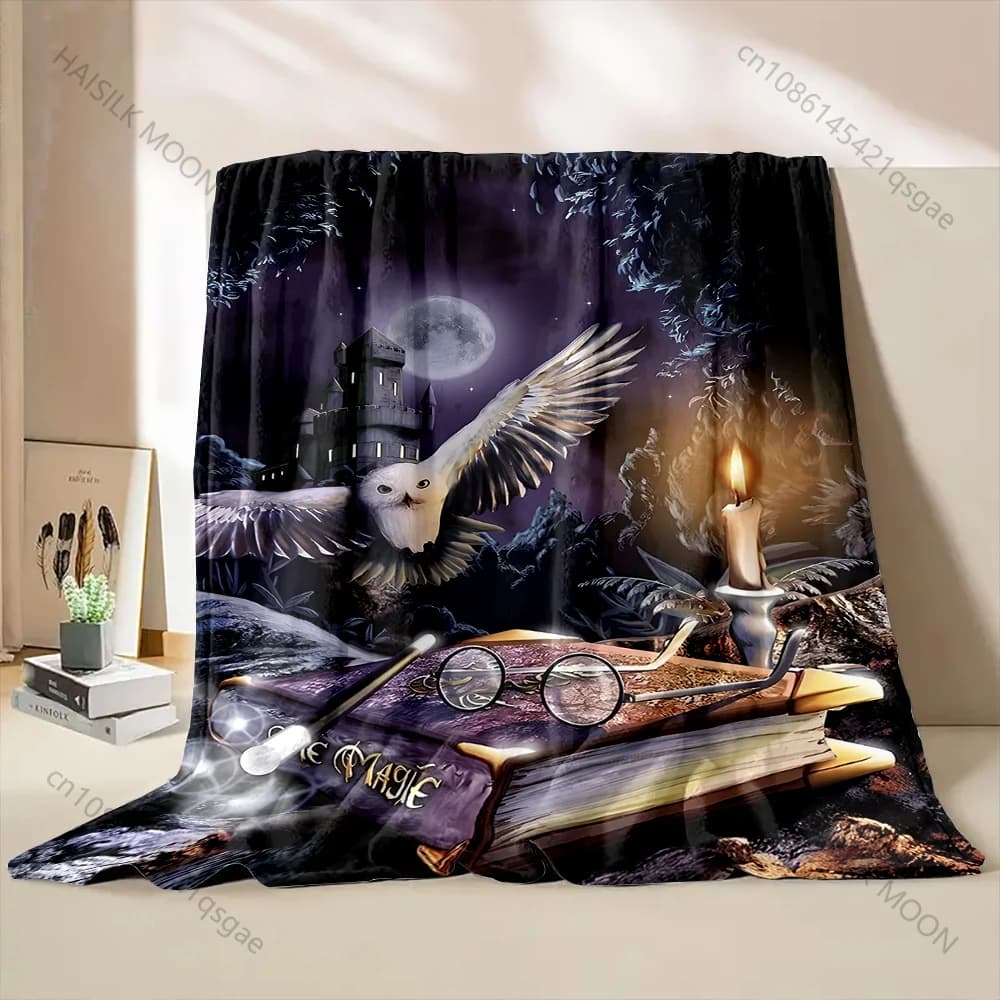1PC Magical World Castle Owl Elements Coperta stampata Coperta calda e confortevole per regali per adulti e bambini Regali di lusso