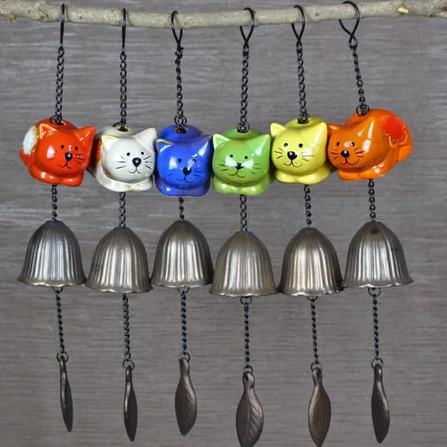 1pc Japanese Ceramic Cat Wind Chimes Wall Bells Hanging Ornaments Small Animal Pendants Cat Crafts Holiday Gifts
