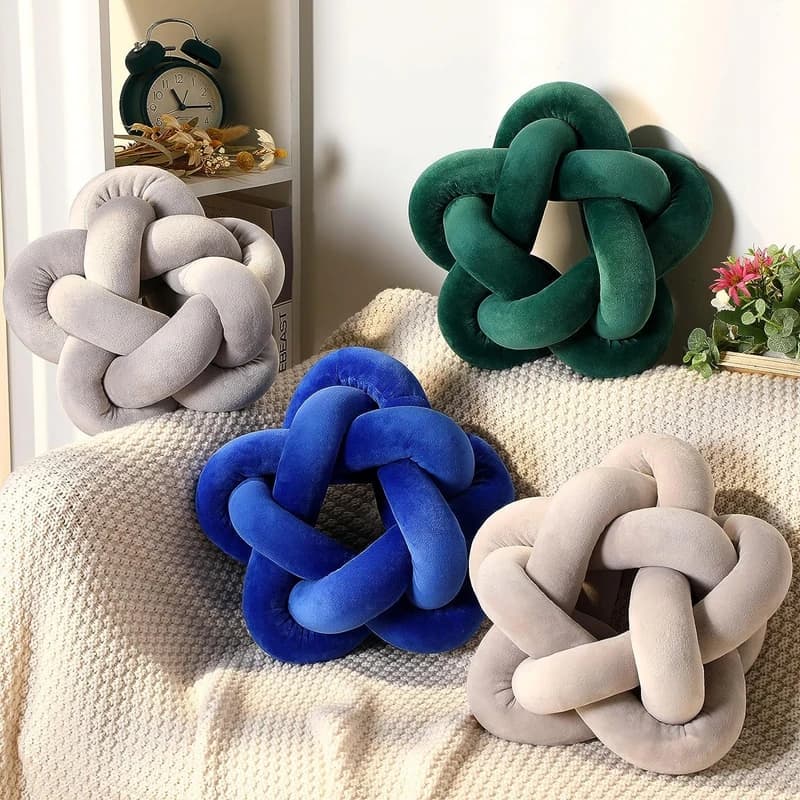 Cuscini con nodo verde blu Cuscino con stella annodato fatto a mano Cuscino morbido per divano Cuscino lombare Cuscino con palla ripiena Home Office Natale