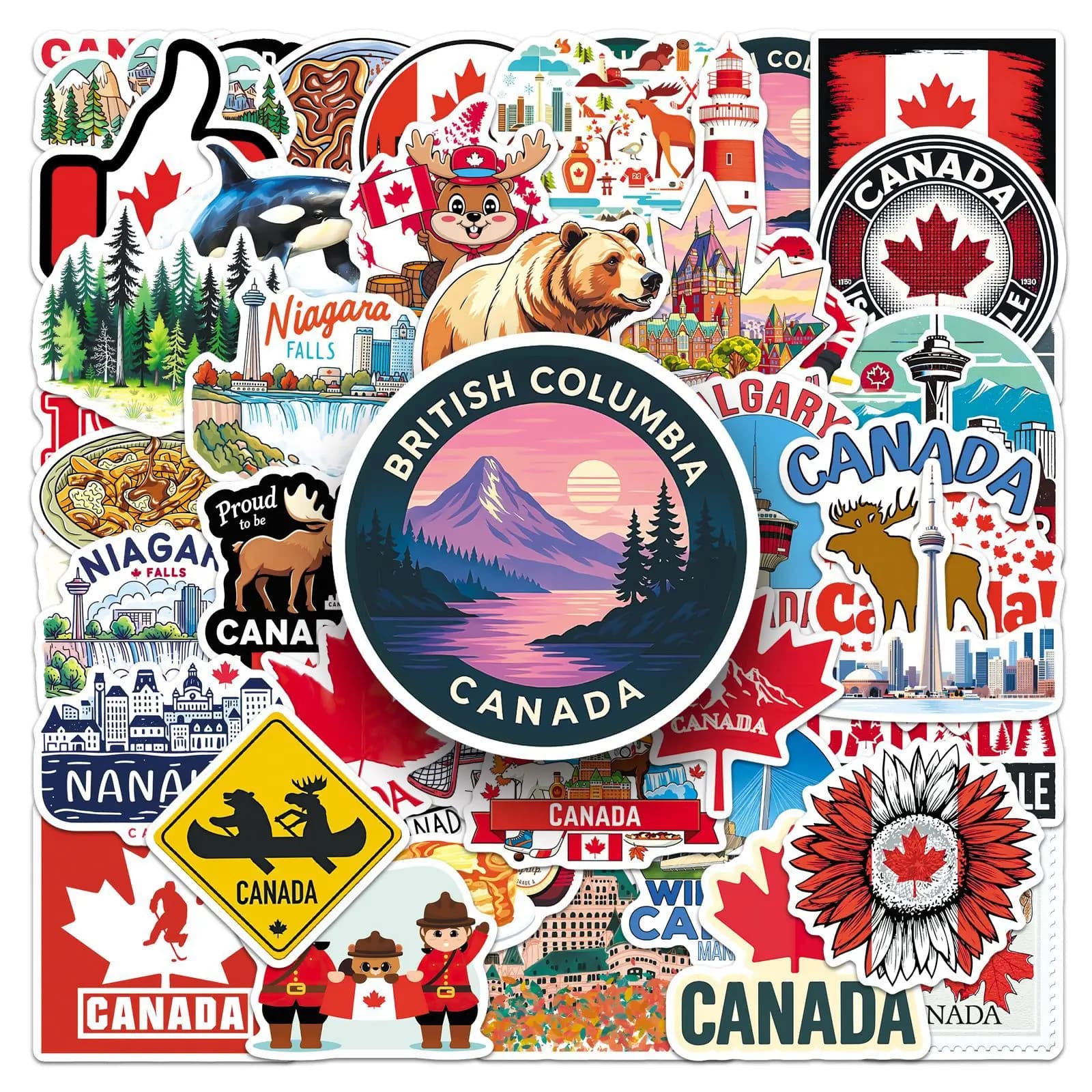 50-Pack Waterproof Canada Travel Stickers City Landmarks Outdoor Scenery Decals for Phone Tablet Guitar Notebook DIY Decor