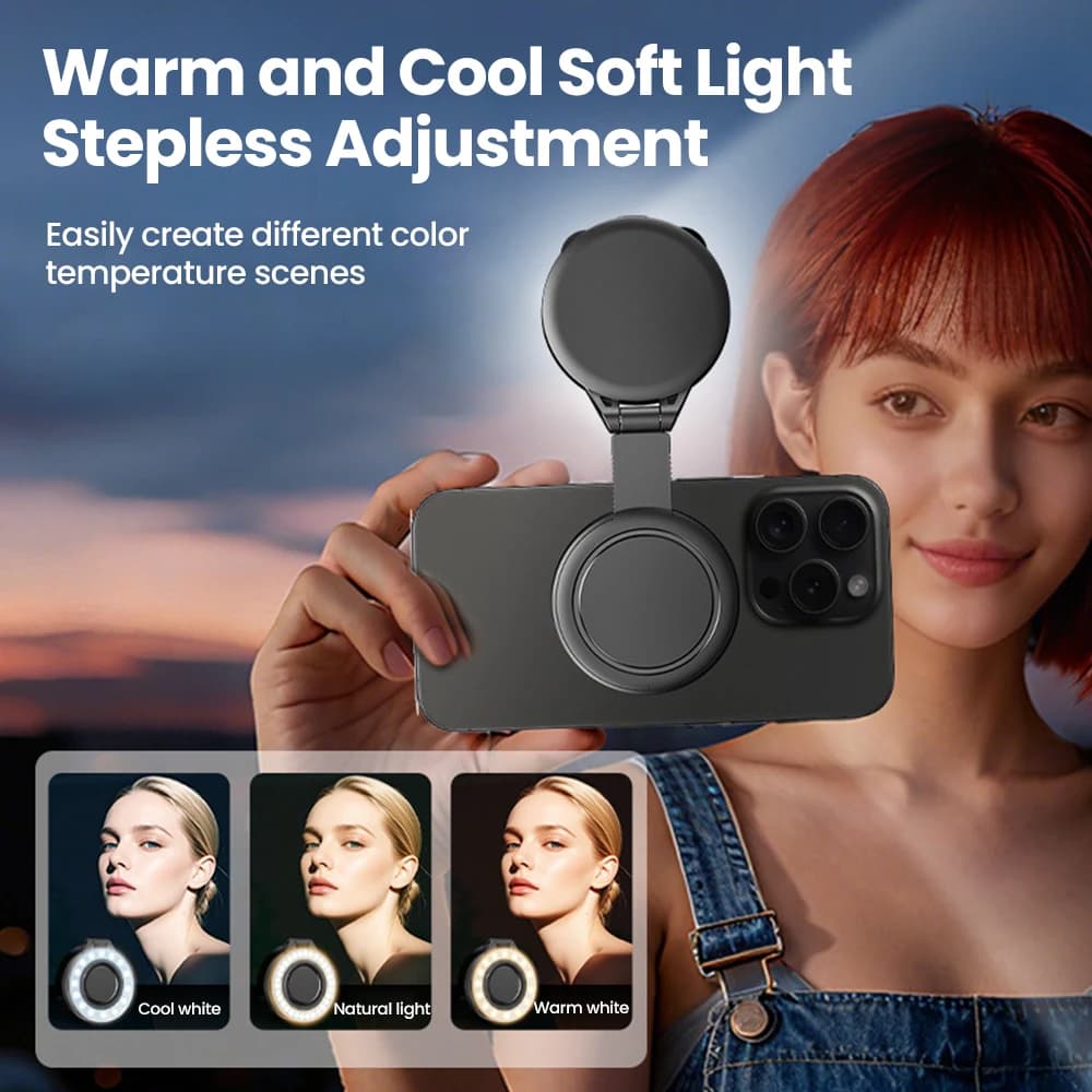 Mini Luce LED Magnetica per Selfie, Portatile e Pieghevole, Bicolore Freddo/Caldo, Universale per Fotografia con Smartphone