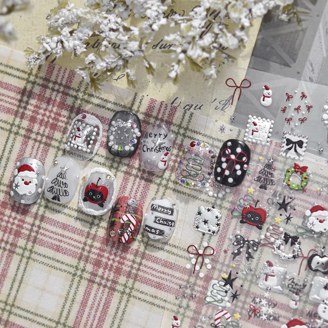 Merry Christmas Santa Claus Snowman Christmas Tree Apple Cat High Quality Nail Stickers Decoration Decal DIY Manicure T-6146