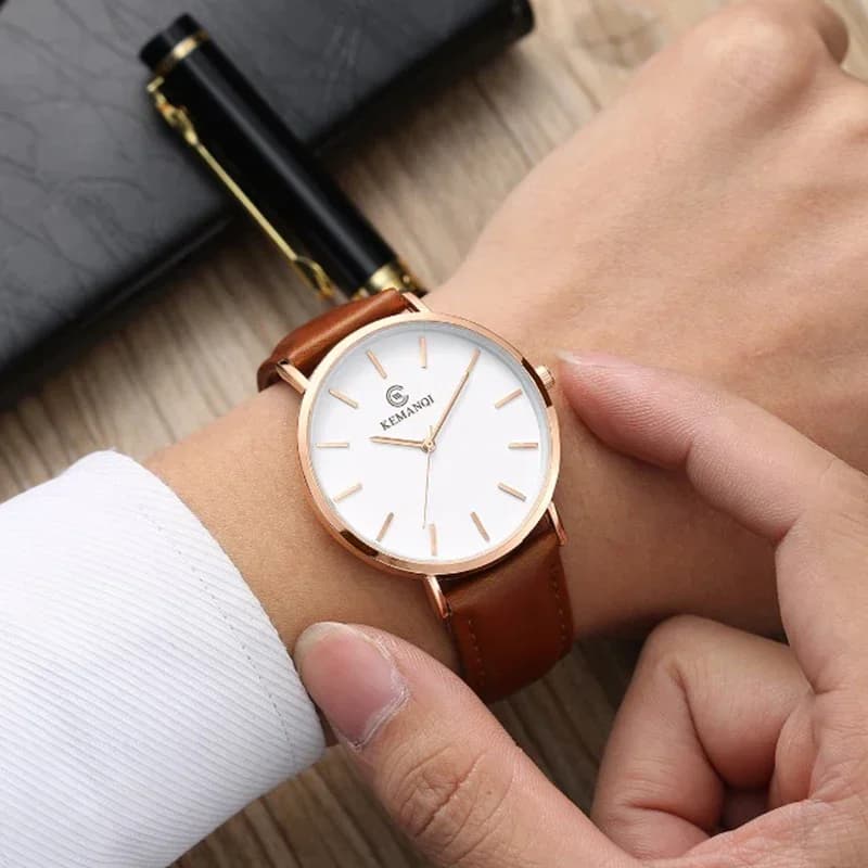 Fashionable Ultra Thin Men Quartz Wrist Watch Men's Style Minimalist Leather Strap Business Casual Men's Relogio Masculine Watch
