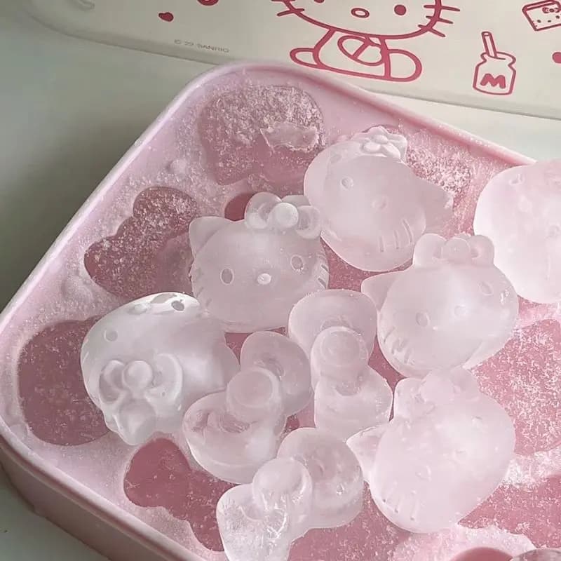 Stampo per Cubetti di Ghiaccio in Silicone Hello Kitty, Forma Cartoon, Grado Alimentare, con Coperchio e Contenitore, Paletta per Ghiaccio, per Cucina e Casa