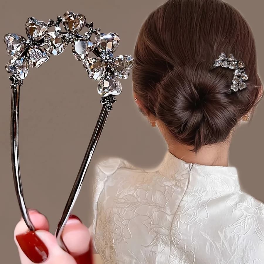 Forchetta per capelli a farfalla con strass da 1 pezzo: design in cristallo scintillante, perfetta per updos eleganti e abiti tradizionali