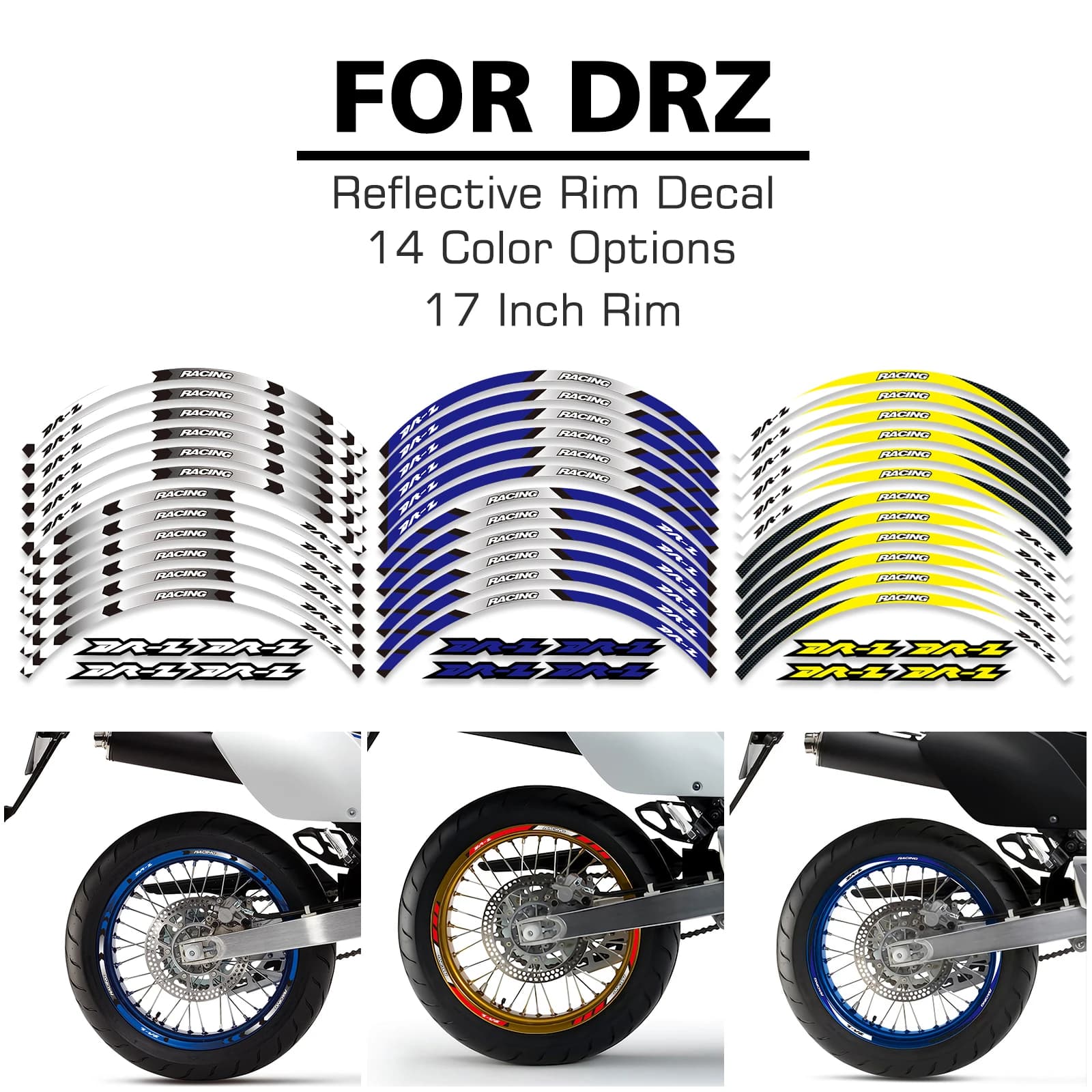 Adesivi per ruote moto DRZ, decorazioni riflettenti per cerchioni e pneumatici, set di strisce decorative per Suzuki DRZ DR-Z400SM DRZ 400SM DR-Z4SM