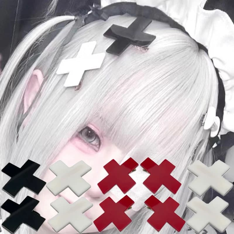 Fermagli per capelli Y2K Anime Girls con croce rossa per donne e ragazze, accessori per capelli, fermagli punk hip-hop, forcine, decorazioni per capelli, cool e unici