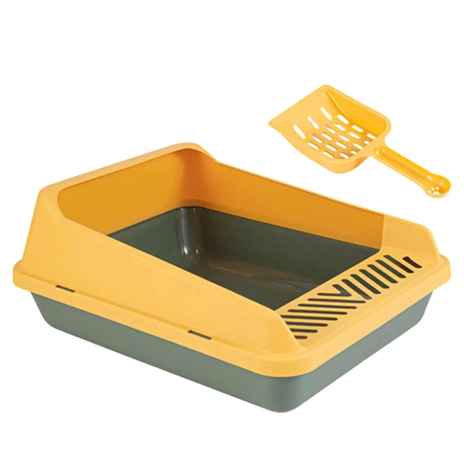 High Sided Cat Litter Box Easy Access Detachable Splashproof Kitty Litter Pan Durable Bedpan with High Side Open Cat Litter Tray