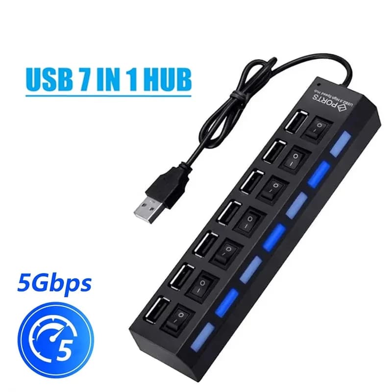 USB 2.0 Hub USB High Speed Splitter 7 Port 5Gbps Hub Power Adapter With Multiple Expander Hub For PC Laptops Desktop Computer