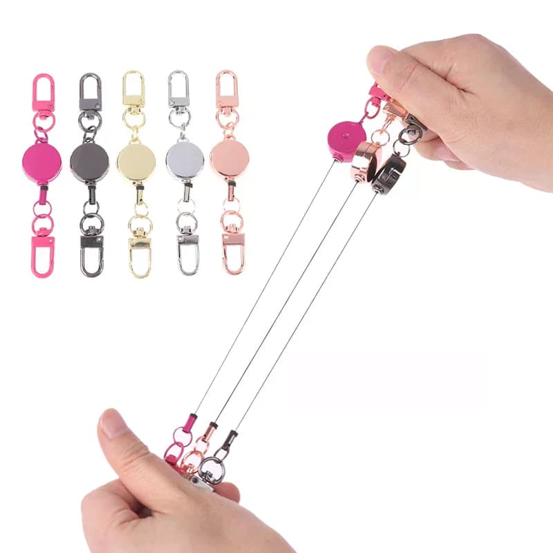 21MM Anti-Theft Retractable Elastic Key Holder Easy Pull Buckle Nurse ID Card Key Ring Accessory