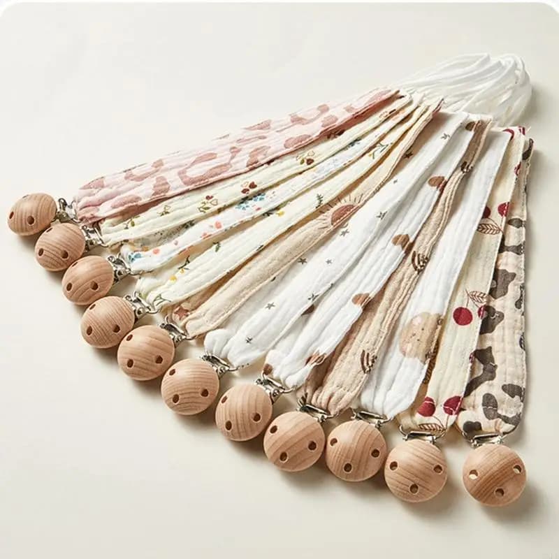 1pc Nuova Stampa Garza di Cotone Del Bambino Ciuccio Clip di Catena di Legno Sicuro Neonato Succhietto Tettarelle Da Biberon Cli