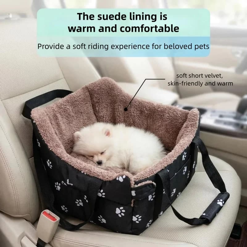 Pet Car Carrier Center Console Dog Car Seat Portable Safety Seat for Small Dogs Cats Paw Print Design Pet Bed for Car Travel