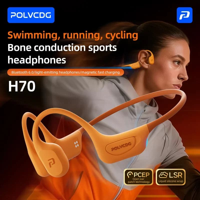 POLVCDG H70 Pro Auricolari a Conduzione Ossea per Nuoto, Impermeabili IPX8, Memoria 32GB, Bluetooth 6.0, per Sport all'Aperto, Corsa e Ciclismo