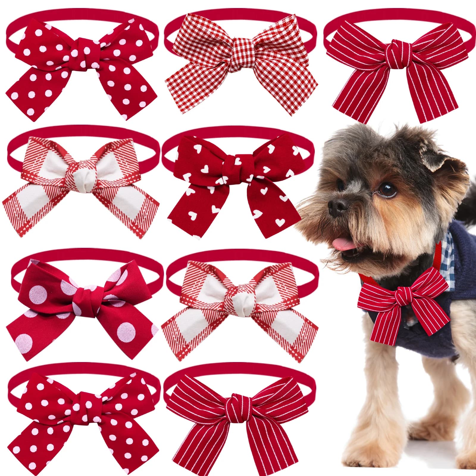 50PCS Valentine's Day Dog Collar Red Style Dog Bow Ties Pet Supplies Small Dog Bowties Fashion Love Necklace Pet Accessories