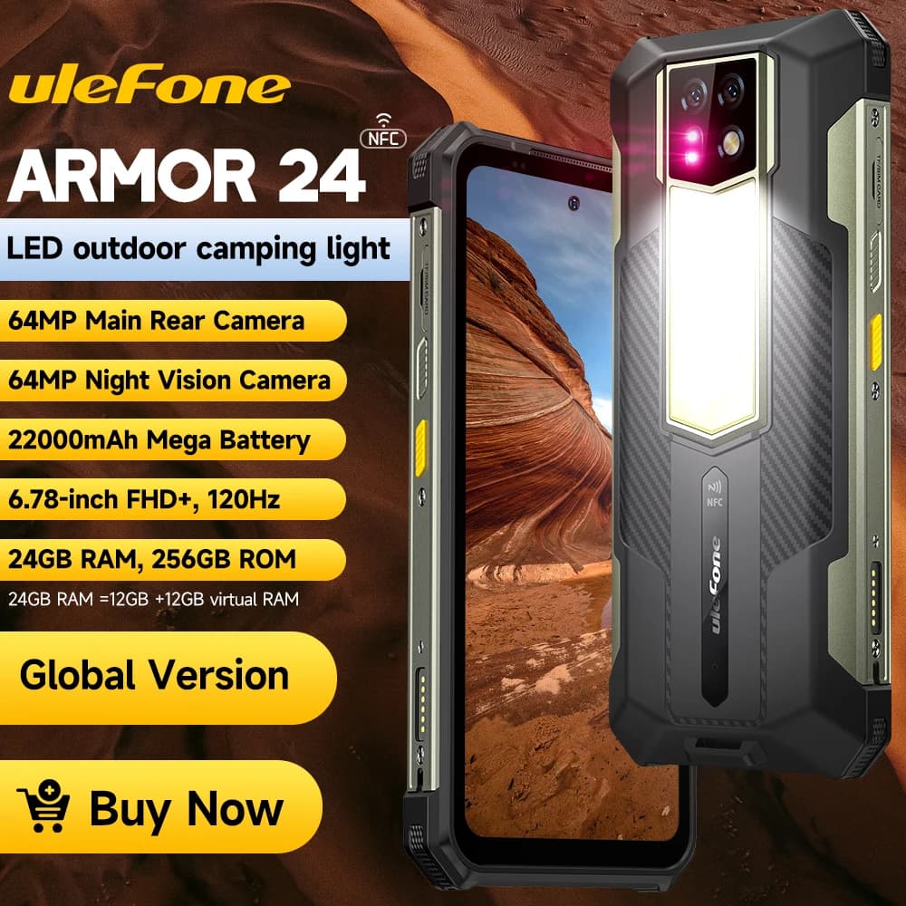 Telefono robusto Ulefone Armor 24, 22000 mAh, fino a 24 GB + 256 GB, smartphone 6,78", 120 Hz, 64 MP + 64 MP, telefono NFC, versione globale