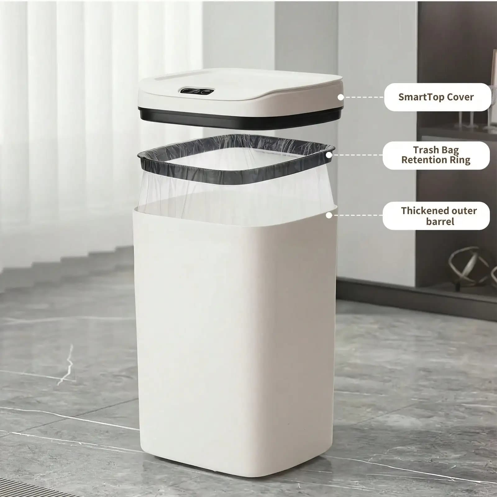 Smart Touchless Trash Can with Auto Open/Close, Sealed Lid Odor Block, Silent Close, 12/16L Kitchen/Bathroom Waste Basket, Battery Powered