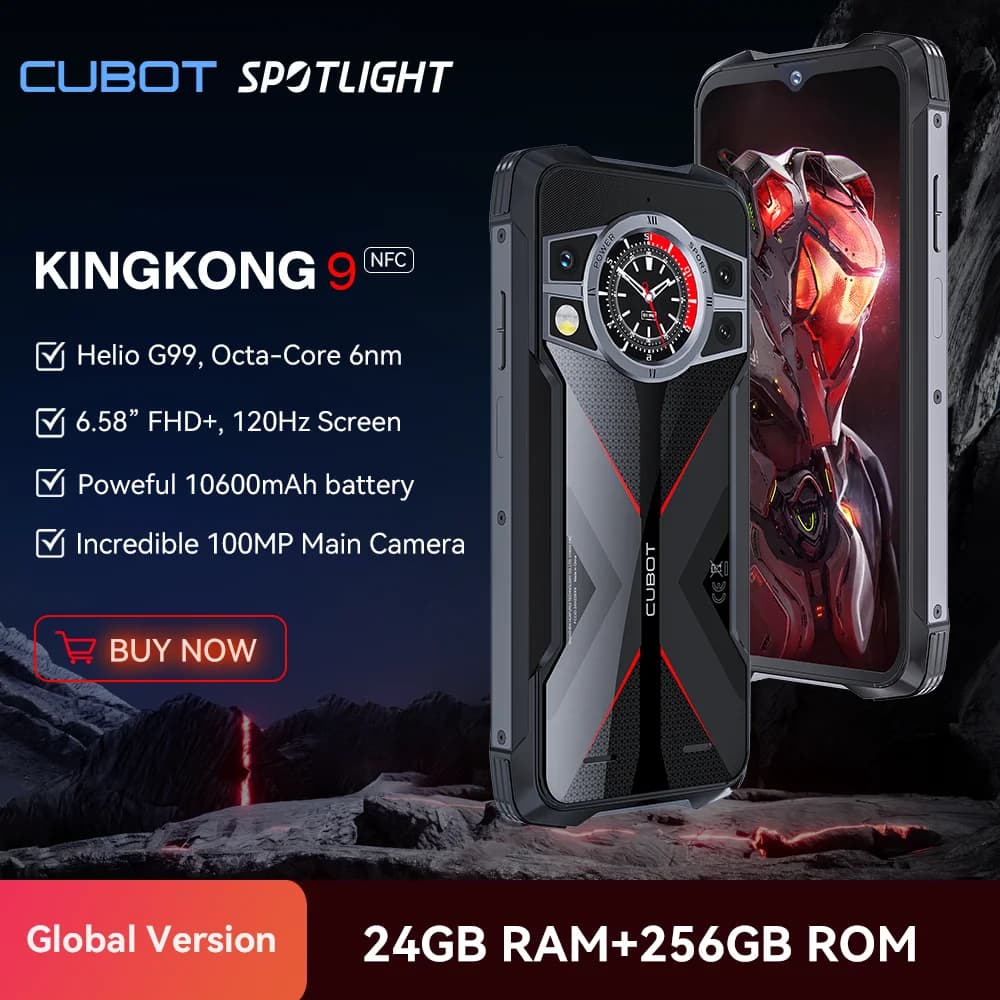 Cubot KingKong 9, Helio G99, Octa-Core, schermo FHD+ da 6,583" a 120 Hz, 24 GB di RAM (12GB + 12GB estesa), 256 GB di ROM, rugged smartphone android, fotocamera da 100MP+32MP, 10600mAh,NFC,telefono cellulare in offerta