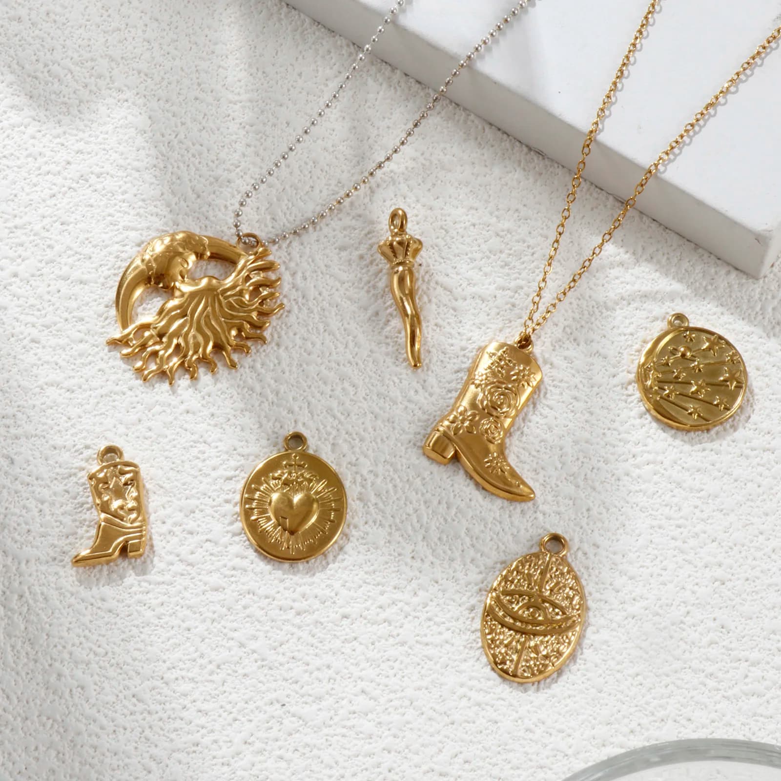 2 pezzi di ciondoli in acciaio inossidabile stivali da cowboy Ex Voto cuore sole luna pendenti per le donne gioielli fai da te creazione di risultati di orecchini collana