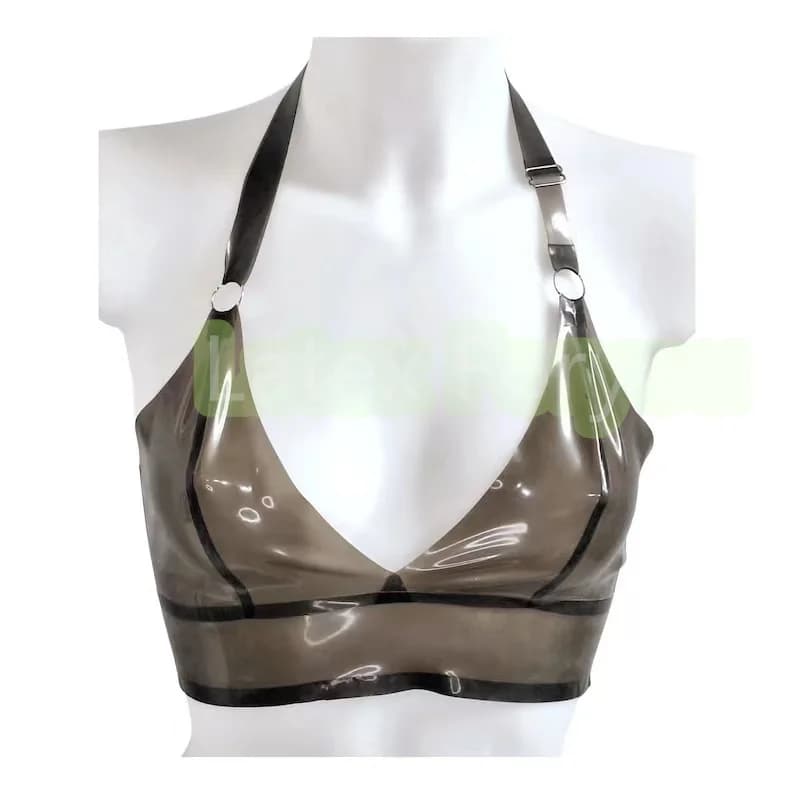 Handmade Sexy Natural Latex Transparent Black Bra Rubber Soft Bras NO Steel Ring Woman Sexy Lingerie Ladies Lovely Top