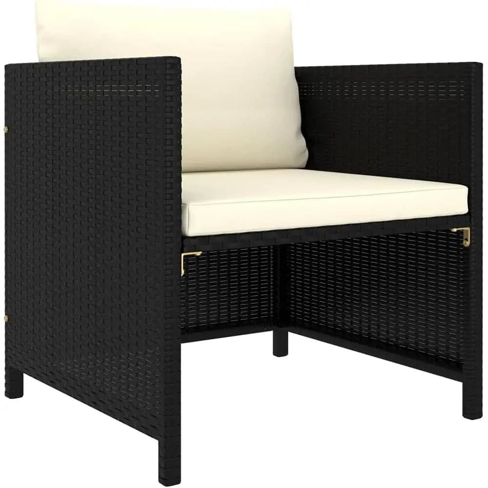 Sedia da Giardino in Rattan con Cuscini - Polyrattan Nero per Patio, Cortile, Veranda e Terrazza