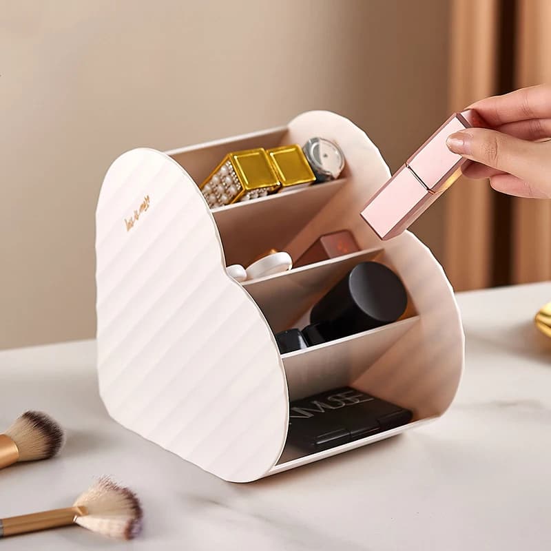 Heart Shaped Makeup Brushes Lipsticks Storage Box for Vanity Table Cosmetics Sorting School Office Stationery Organizer Tools