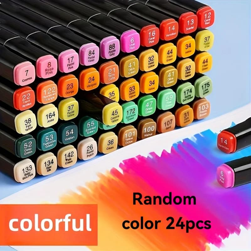 Pennarelli Artistici a 24 Colori, Penne a Doppia Punta, Adatte per Disegno, Colorazione, Evidenziazione, Illustrazione, Design Animato