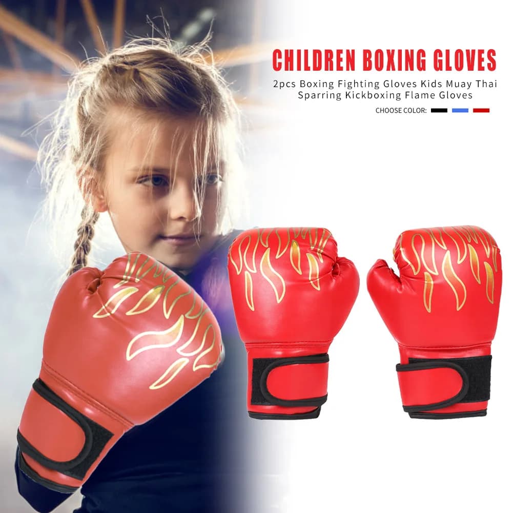 2 Children's Boxing Gloves in PU Leather, Breathable Gloves for Muay Thai, Combat Gloves, Taekwondo Gloves for Boxing Bag