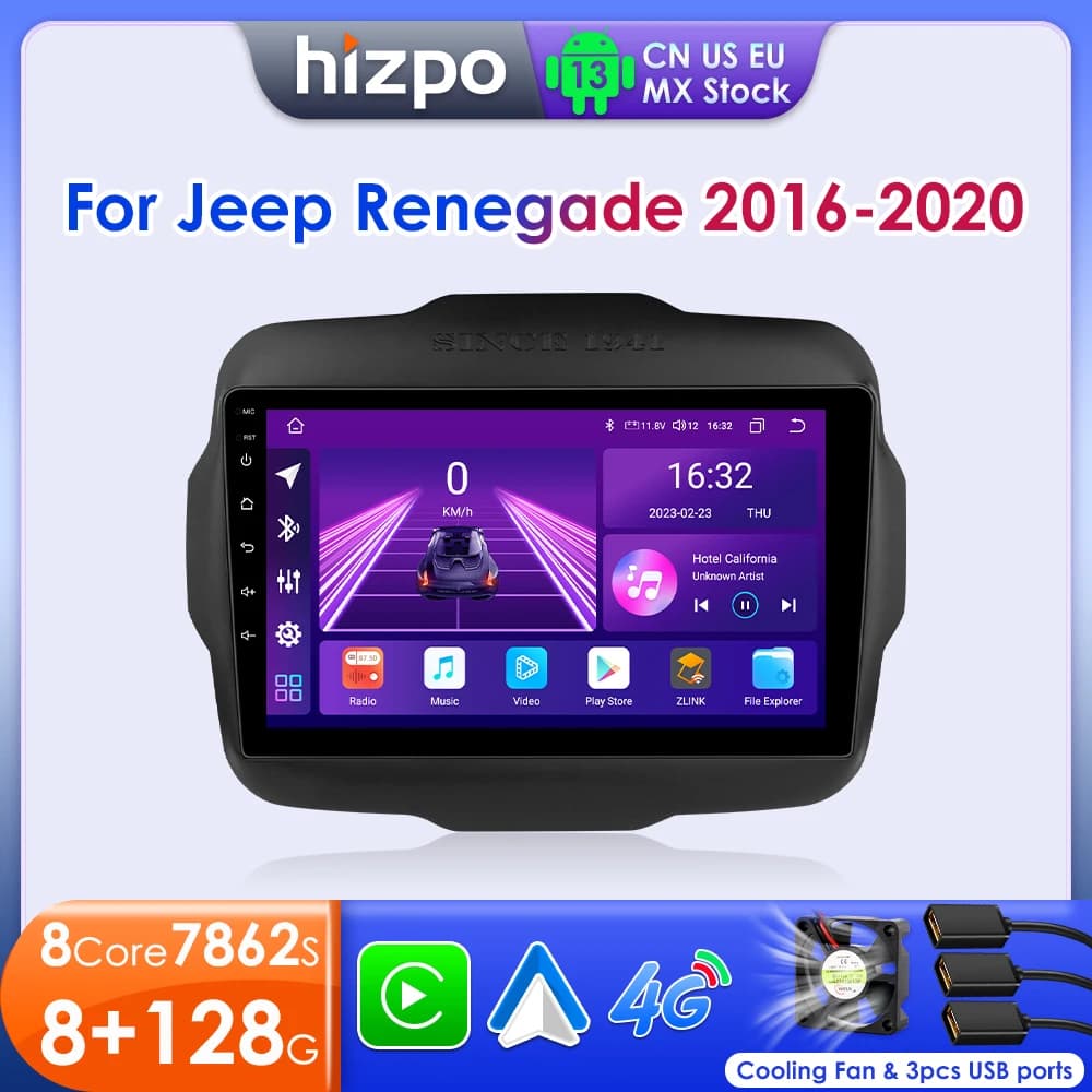 Hizpo 2 Din Android 13 Per Jeep Renegade 2016 - 2020 Autoradio Lettore Video Multimediale Stereo di Navigazione GPS Carplay Auto 7862