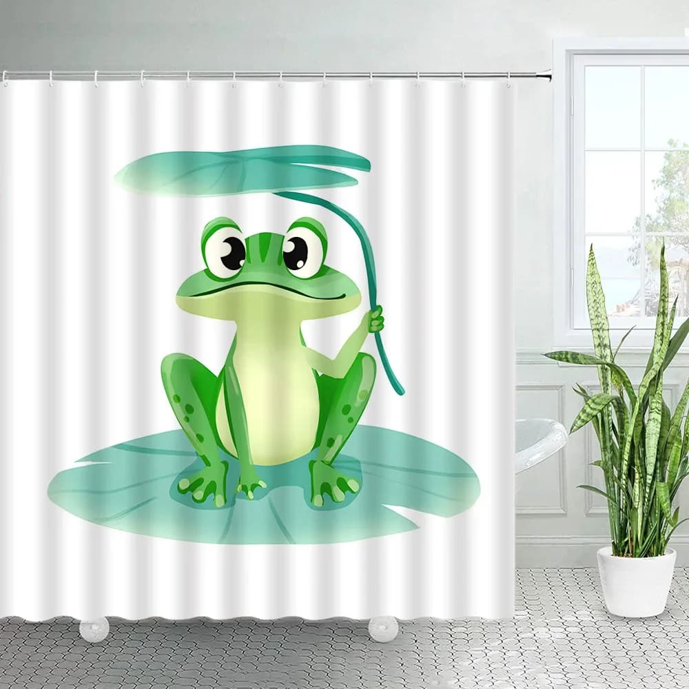 Divertente cartone animato rana tende da doccia foglie di loto verde animale bambini tenda da bagno bambini accessori per il bagno set di decorazioni bianco