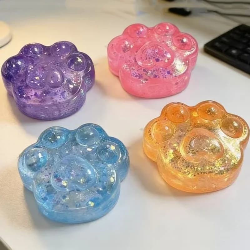 Sequin Maltose Cat Paw Squishy Toy Transparent Shiny Glitter Filled Slow Rebound Squeeze Fidget Toy Silky Maltose Fluid Tactile Stress Anxiety Relief Visual Sensory Decompression Pocket Gift for Adults Office