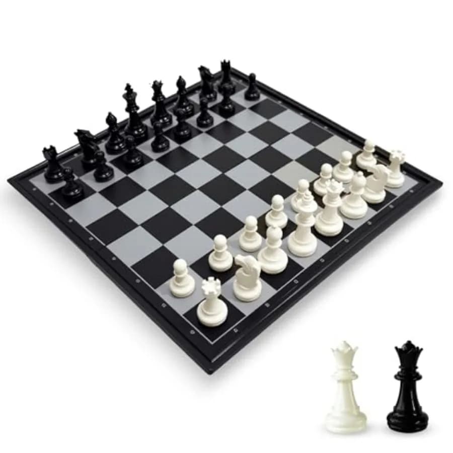 Travel Chess Set, 10 inch Magnetic Chess Board with 2 Extra Queen Portable Folding Board Chess Games for,Adults