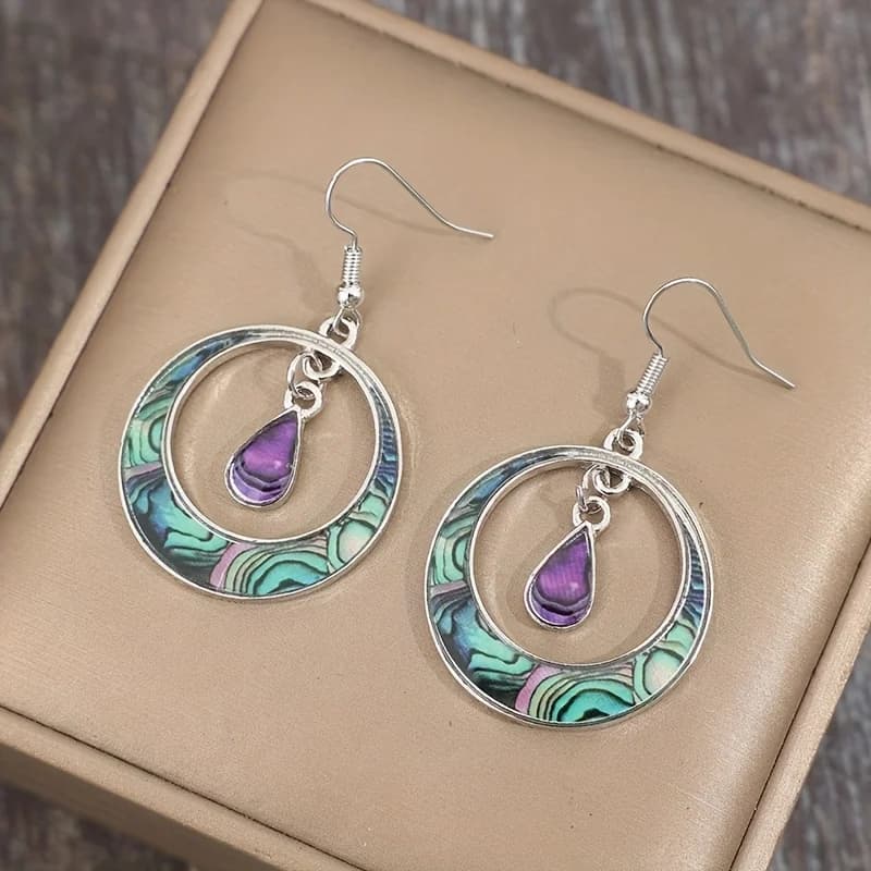 Personalized Ethnic Style Colorful Patterned Circle Pendant Earrings Women's Retro Trendy Holiday Accessories Gifts