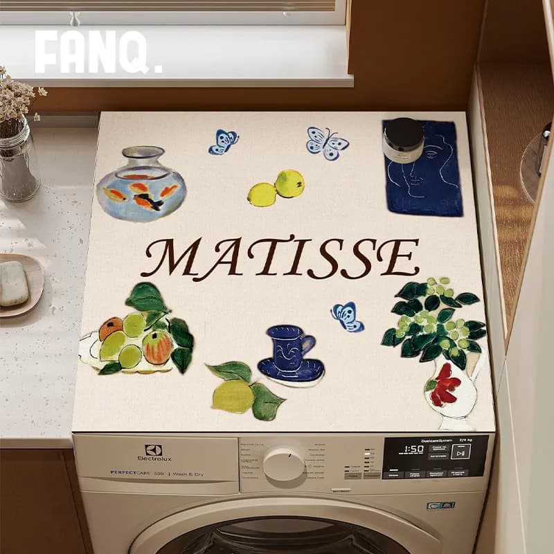 VIKAMA Artistic Retro Fruit Butterfly Still Life Washing Machine Cover Pad Anti-Slip Drum Washing Machine Dust Pad Home Decor