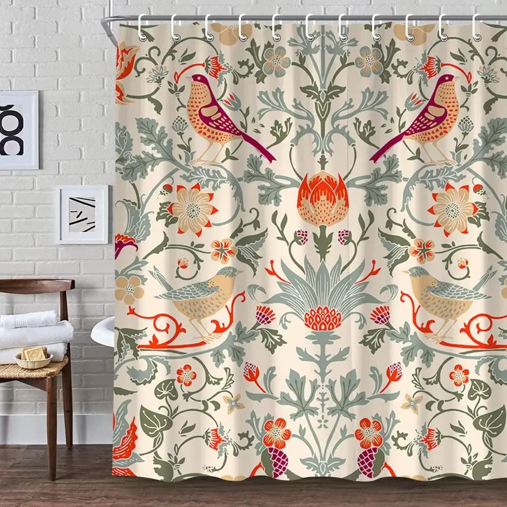 Tenda da doccia William Morris, set di tende da doccia verdi per tende da bagno decorative da bagno
