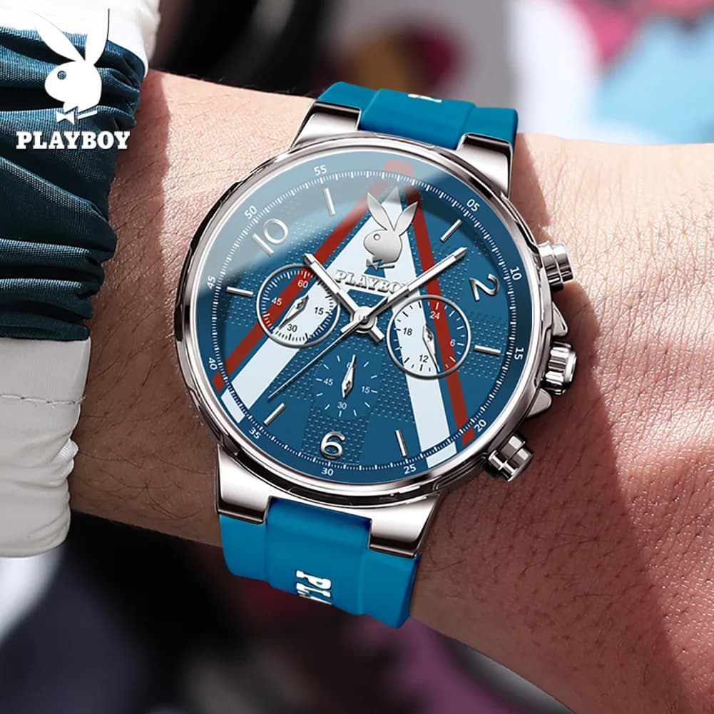 PLAYBOY 3046 Original Quartz Movement Watch Silicone Strap Timing Luminous Function 30m Waterproof New Cool Style Men Watch